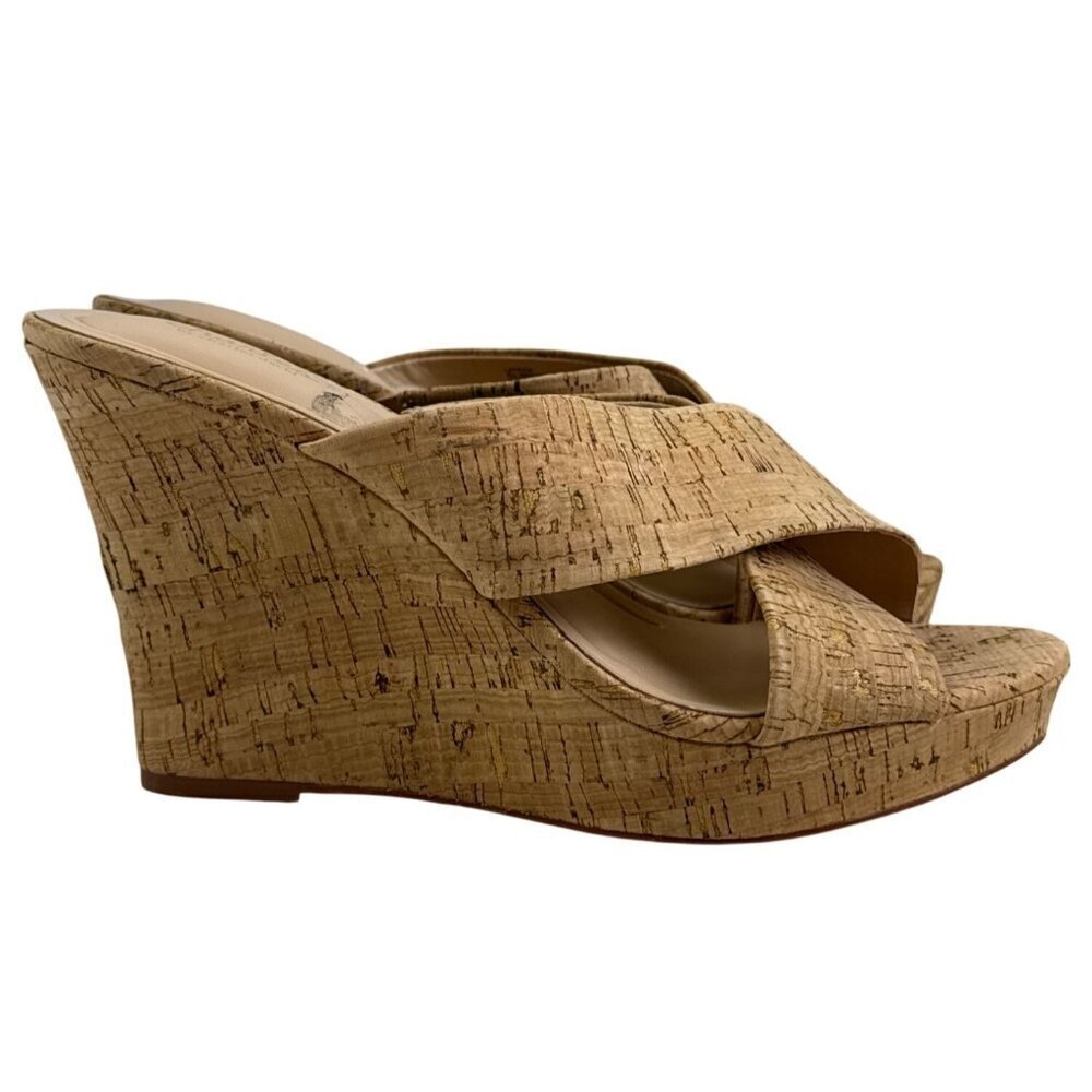 Charles David Latrice Women's Cork Wedge Platform Sandal Cross Band Tan Size 11